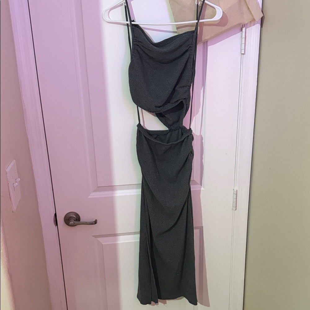 Line & Dot Black Asymmetrical Cut-Out Dress